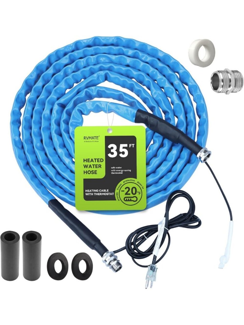 35FT Heated Water Hose for RV - Antifreeze Protection to -20°F, Durable